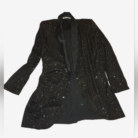 Zara Black Sequin Blazer - Picture 5 of 12